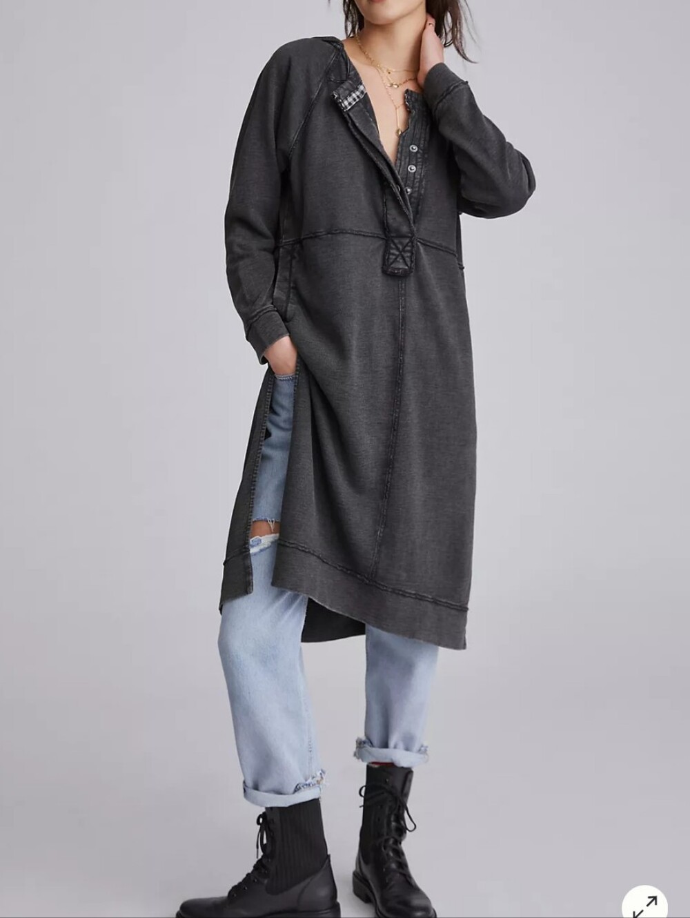Pilcro Washed Charcoal Duster Hoodie